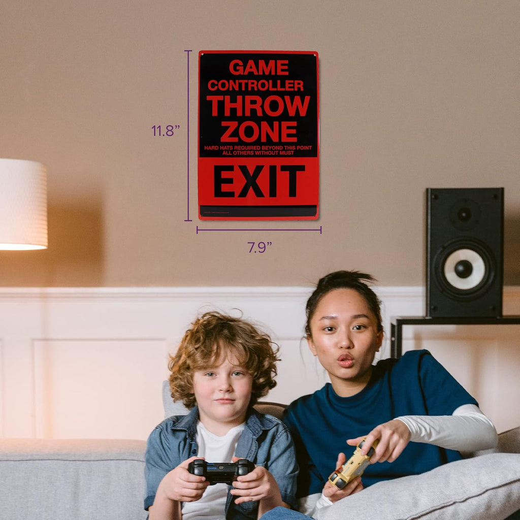 Metal Tin Sign "Game Controller THROW ZONE" Bedroom Gamer Wall Decor #F-101