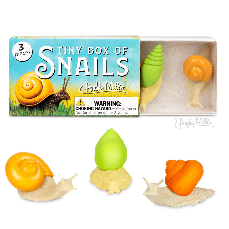 Mini Snail Figurines in Matchbox – 3-Piece Cute Toy Set by Archie McPhee