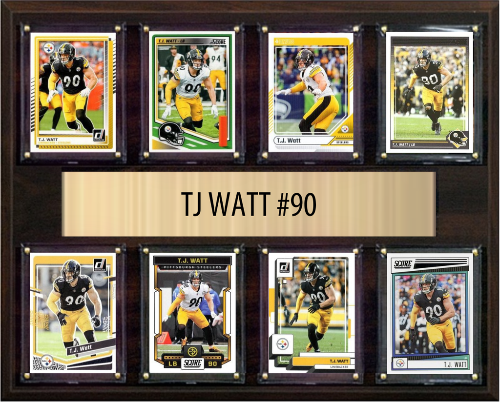 TJ Watt Pittsburgh Steelers Fan Gift Plaque 12x15 8 Cards Prizm, Donruss, Score 2024 2025 2026