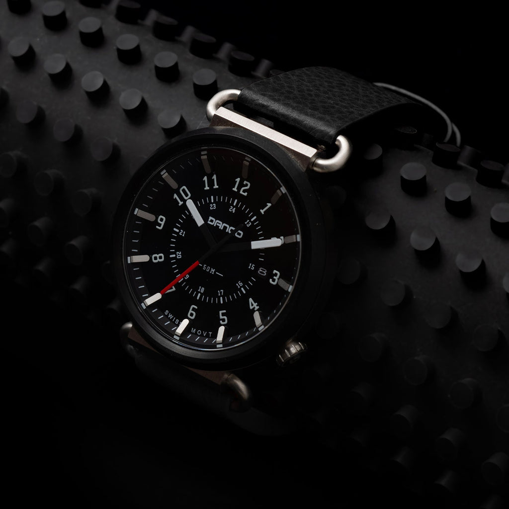 TK-01 - Trek Watch with Italian Leather Strap - Jet Black