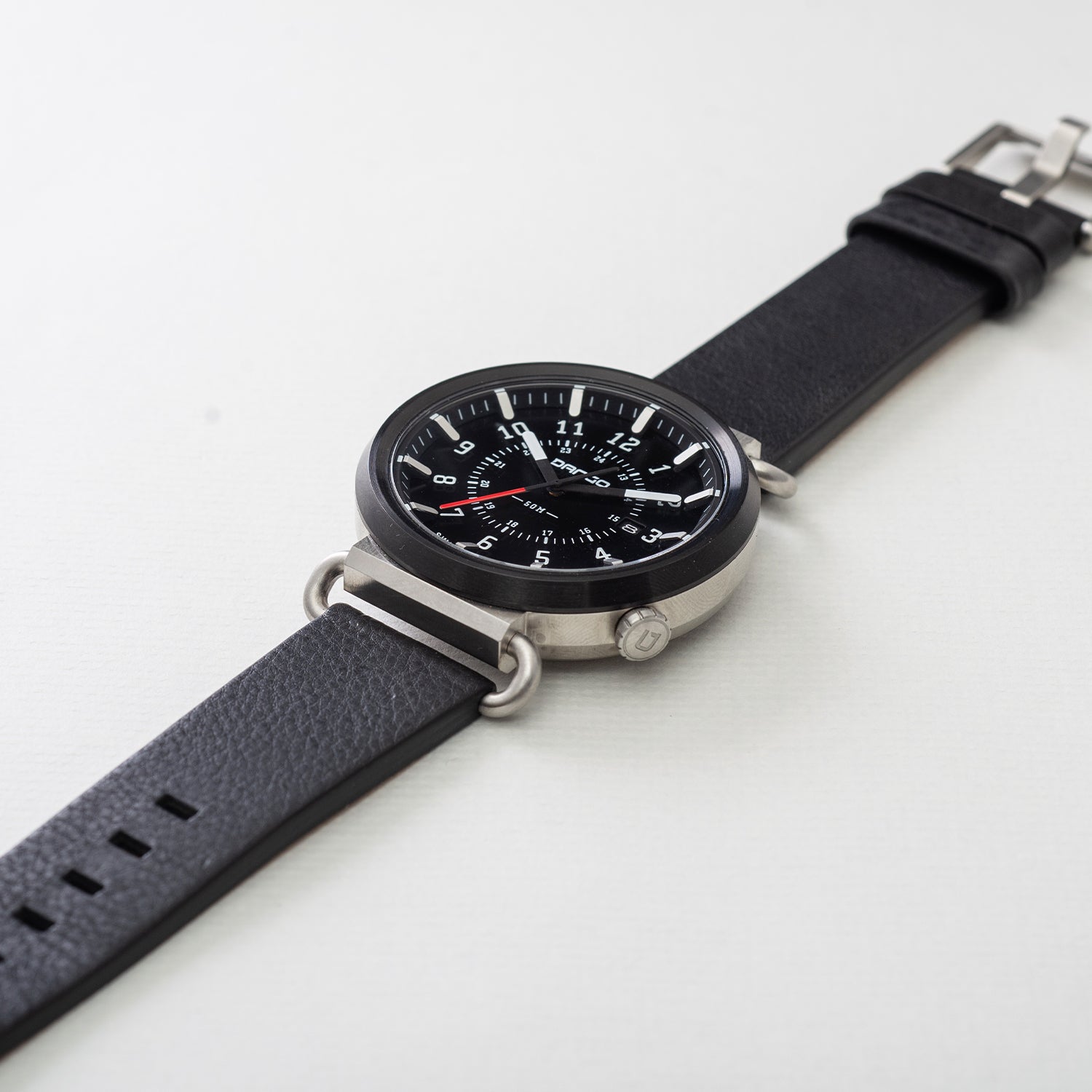 TK-01 - Trek Watch with Italian Leather Strap - Jet Black