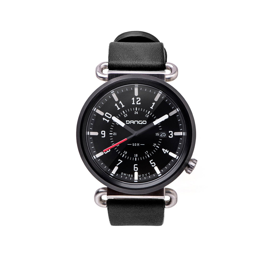 TK-01 - Trek Watch with Italian Leather Strap - Jet Black