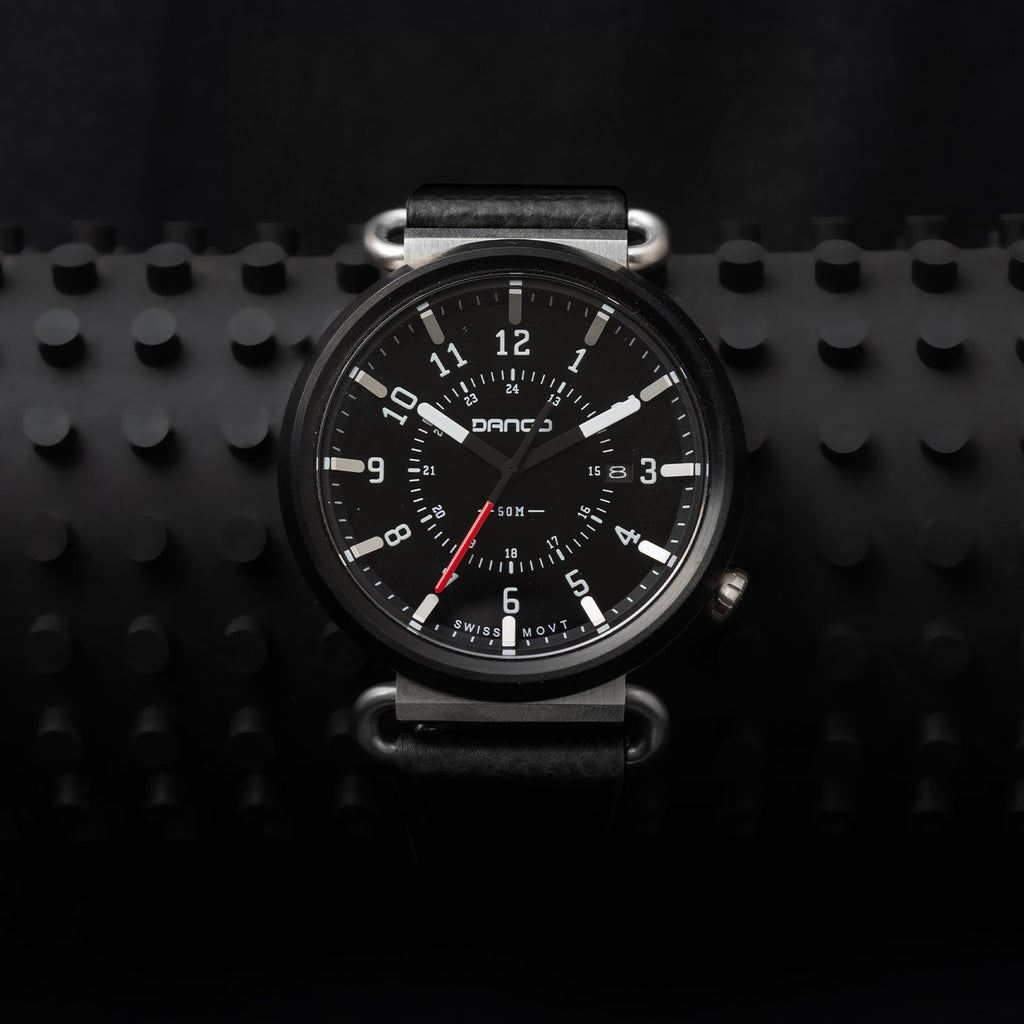 TK-01 - Trek Watch with Italian Leather Strap - Jet Black