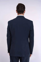 Modern Fit Double-Breasted Navy Men’s Suit with Silver-Tone Metal Buttons – Wessi