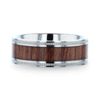 MOCHA Koa Wood Inlaid Titanium Men's Wedding Ring With Polished Milgrain Edges - 8mm