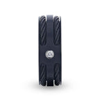 NOIR Double Black Rope Inlaid Brushed Matte Black Titanium Men's Wedding Band With Black Edge Channel Setting And White Diamond In The Center - 8mm