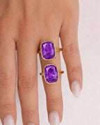 Sterling Silver Elongated Cushion Amethyst CZ Cocktail Ring
