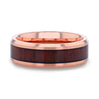 DYLAN Rose Gold Plated Koa Wood Inlaid Tungsten Men's Wedding Band with Beveled Polished Edges - 8mm