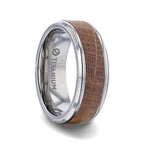 CASK Whiskey Barrel Inlaid Titanium Men's Wedding Band With Beveled Polished Edges Made From Genuine Whiskey Barrels - 8mm