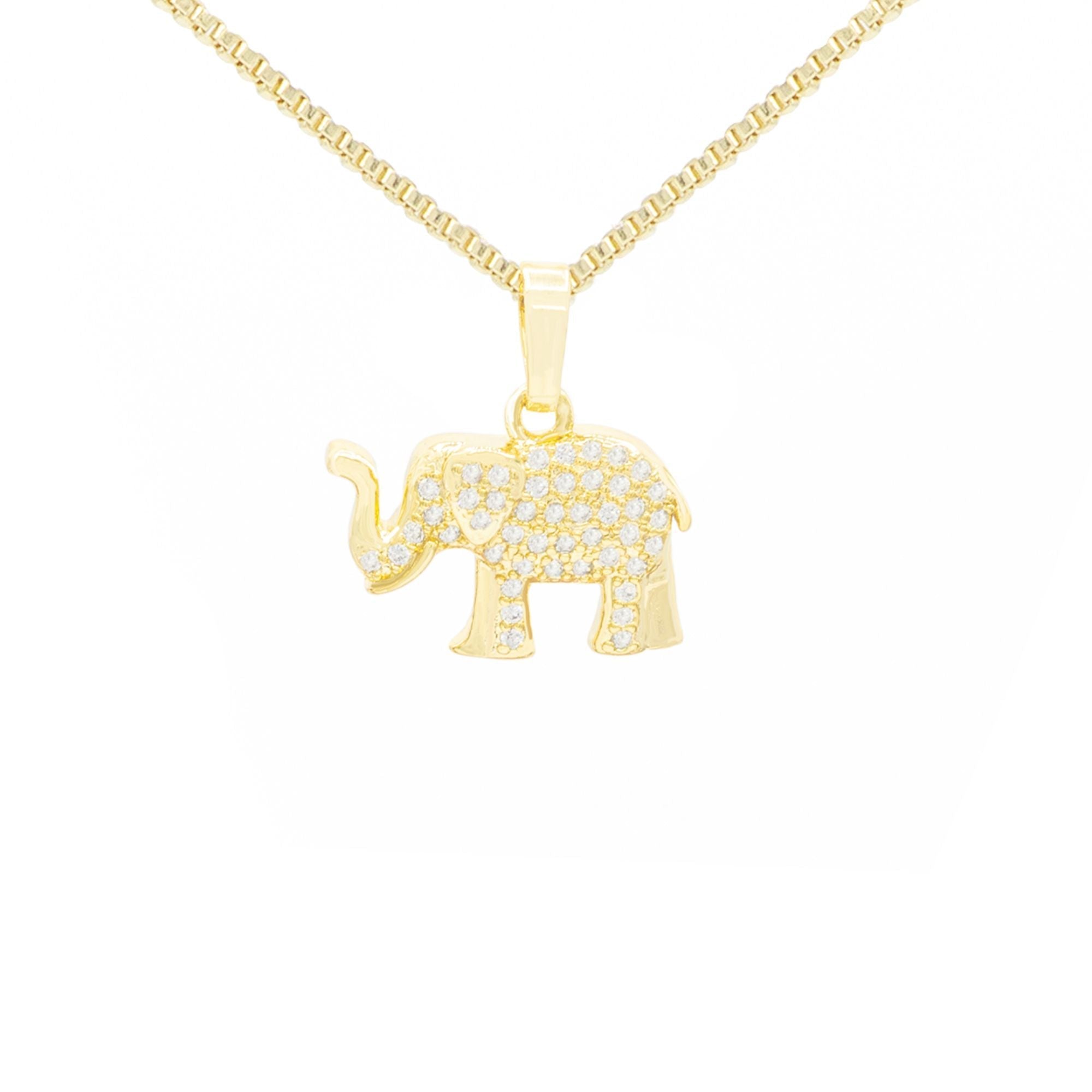 Elephant Cubic Zirconia Pendant With 14K Gold Filled Necklace Set