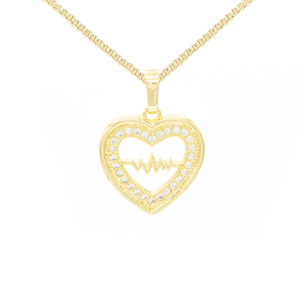 Cubic Zirconia 14K Gold Filled Pulsing Heart Pendant Necklace Set