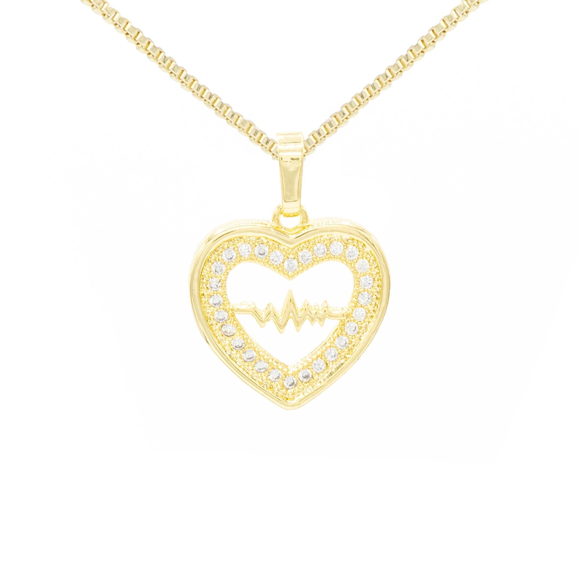 Cubic Zirconia 14K Gold Filled Pulsing Heart Pendant Necklace Set