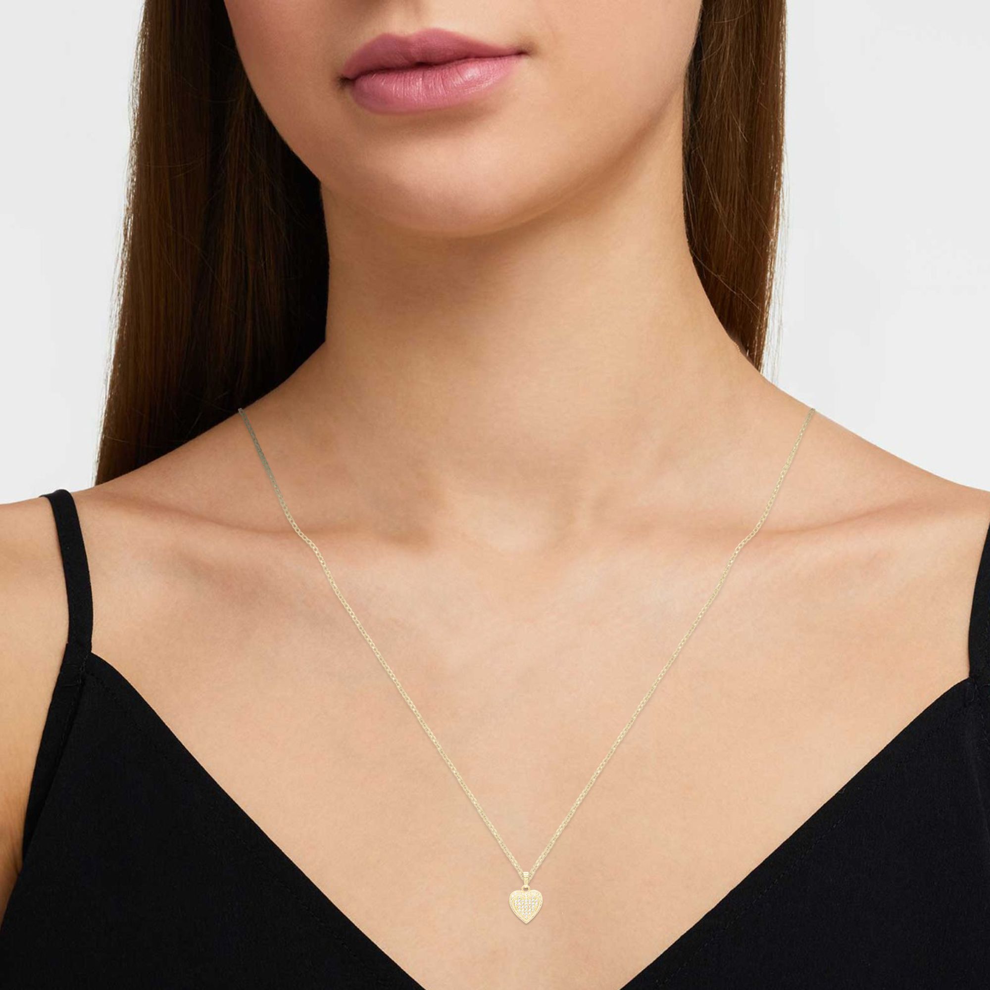 Cubic Zirconia 14K Gold Filled Circled Heart Pendant Necklace Set