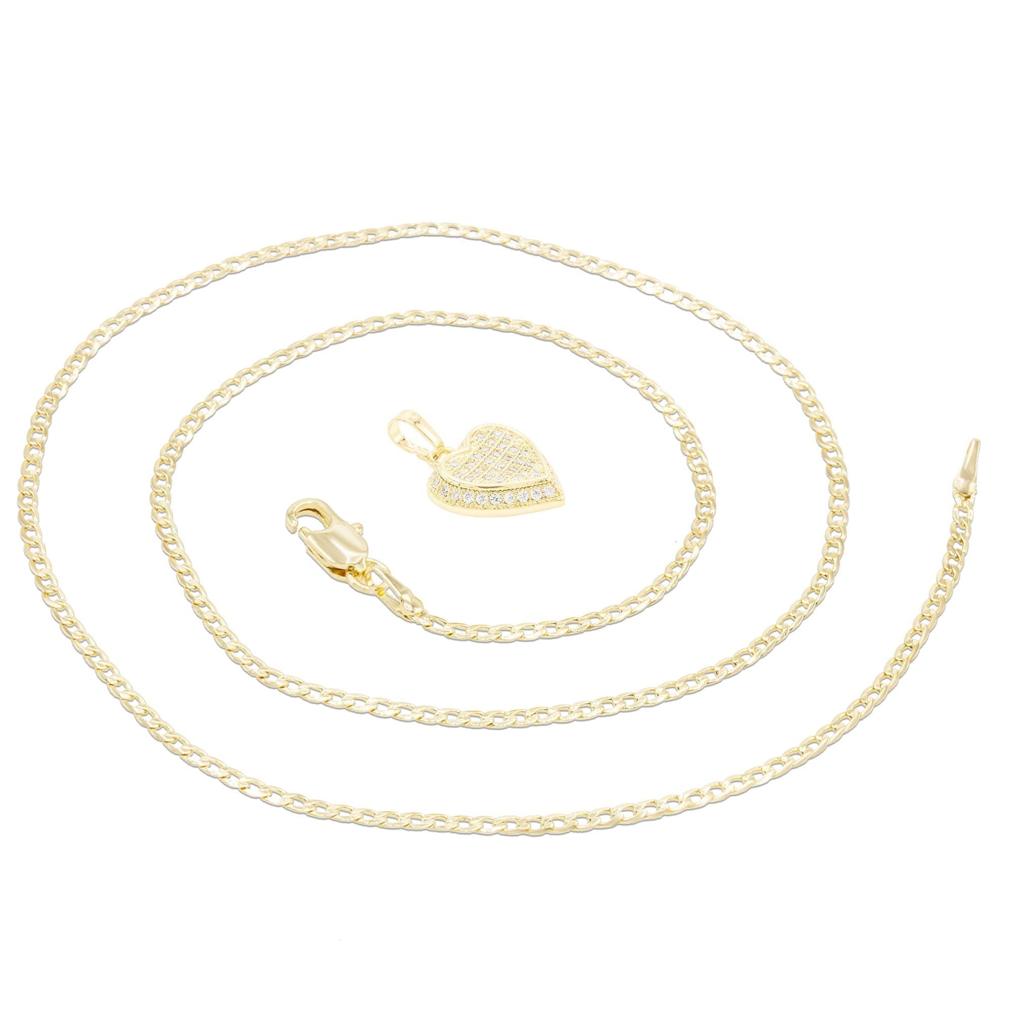 Cubic Zirconia 14K Gold Filled Circled Heart Pendant Necklace Set