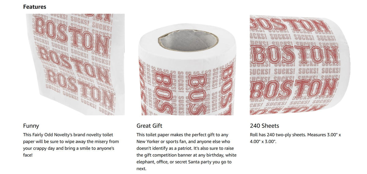🧻 "BOSTON SUCKS" Toilet Paper Roll – Hilarious Bathroom Gag for Yankee Fans