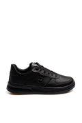 Men's Black Leather Low-Top Sneakers with Perforated Design - Wessi