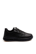 Men's Black Leather Low-Top Sneakers with Perforated Design - Wessi