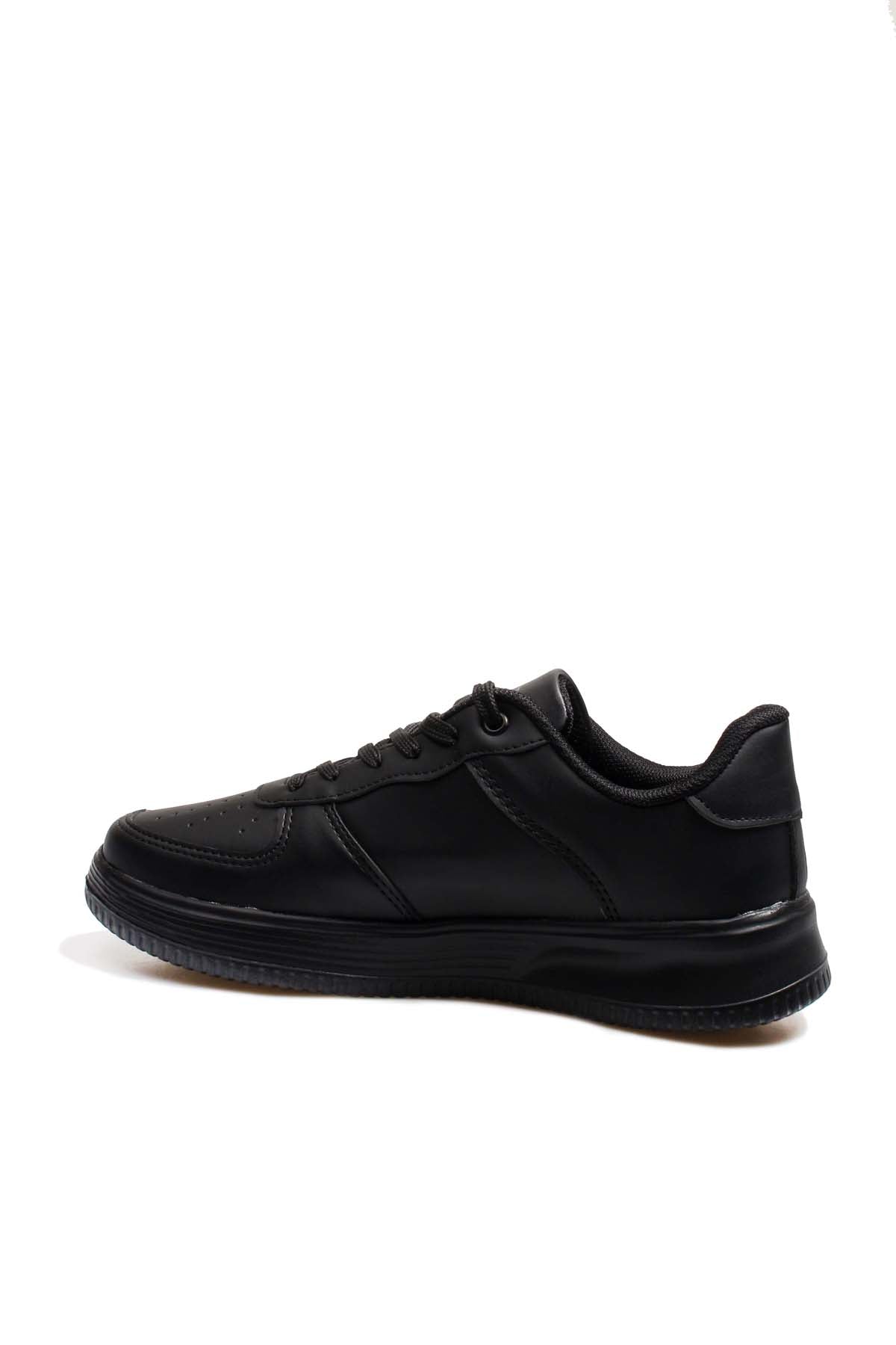 Men's Black Leather Low-Top Sneakers with Perforated Design - Wessi