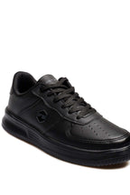 Men's Black Leather Low-Top Sneakers with Perforated Design - Wessi