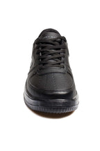 Men's Black Leather Low-Top Sneakers with Perforated Design - Wessi