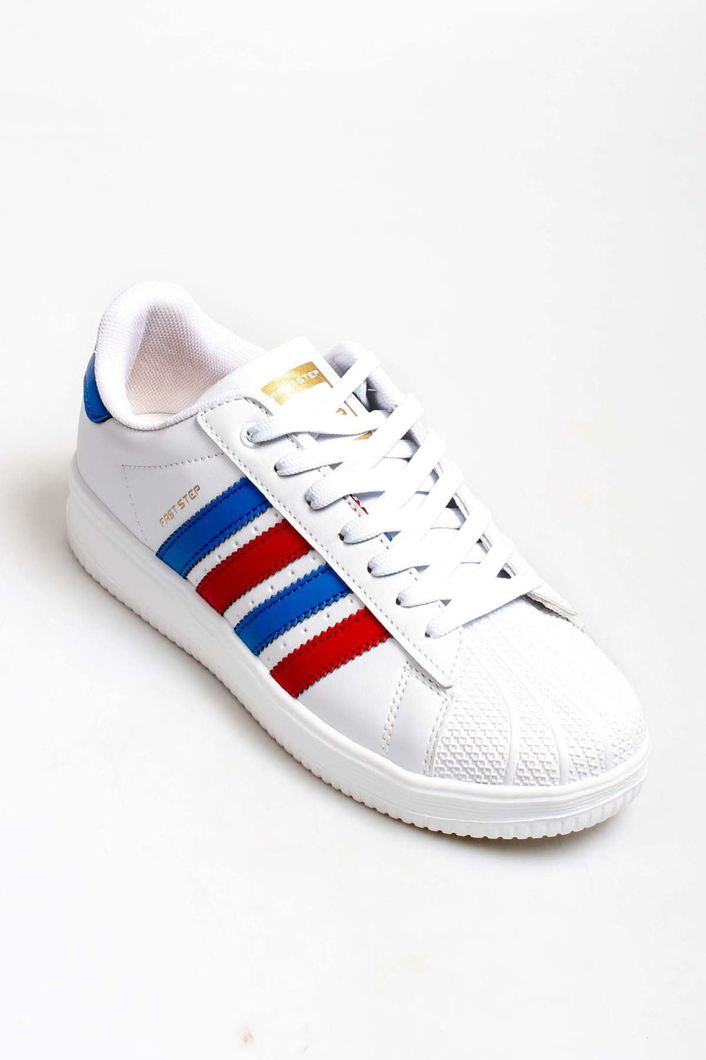 Men's White Leather Sneakers with Patriotic Stripe Details - Wessi