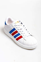 Men's White Leather Sneakers with Patriotic Stripe Details - Wessi