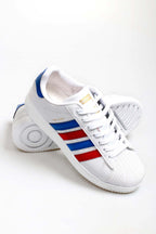 Men's White Leather Sneakers with Patriotic Stripe Details - Wessi
