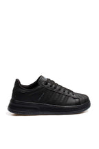 Men's All-Black Leather Low-Top Sneakers with Textured Toe - Wessi