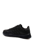 Men's All-Black Leather Low-Top Sneakers with Textured Toe - Wessi
