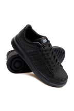 Men's All-Black Leather Low-Top Sneakers with Textured Toe - Wessi