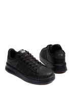 Men's All-Black Leather Low-Top Sneakers with Textured Toe - Wessi