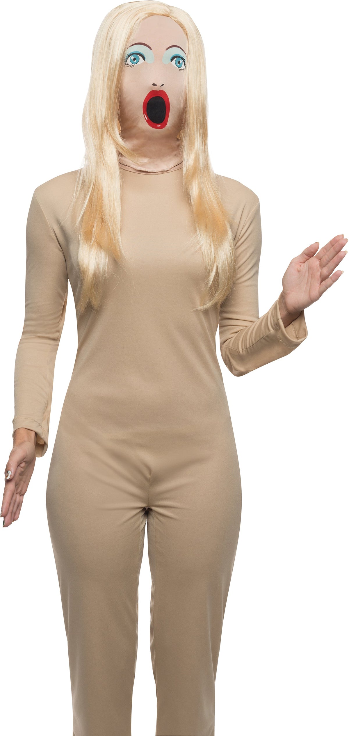 Adult Fabric Doll Mask with Attached Long Blonde Wig