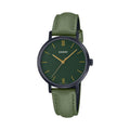 Casio Women's Black Case Green Dial Leather Strap Watch - LTP-VT02BL-3AUDF