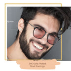Cubic Zirconia Round 14K Gold Plated Stud Earrings Set Of 2 Stainless Steel Jewelry Men Women