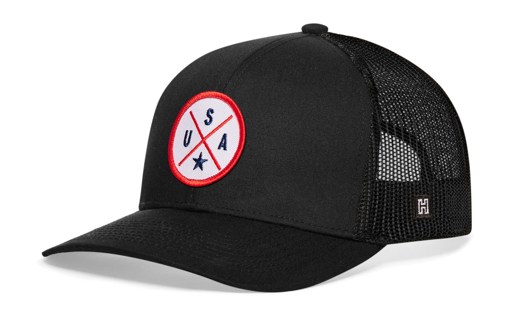 USA Trucker Hat  |  White-Red-Blue America Snapback