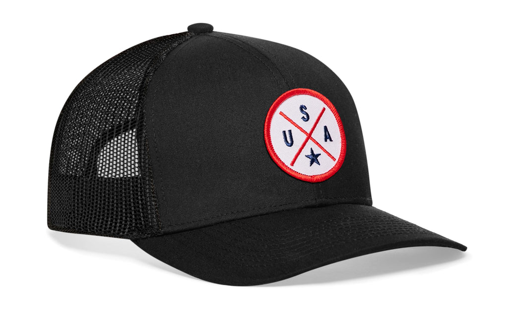 USA Trucker Hat  |  White-Red-Blue America Snapback