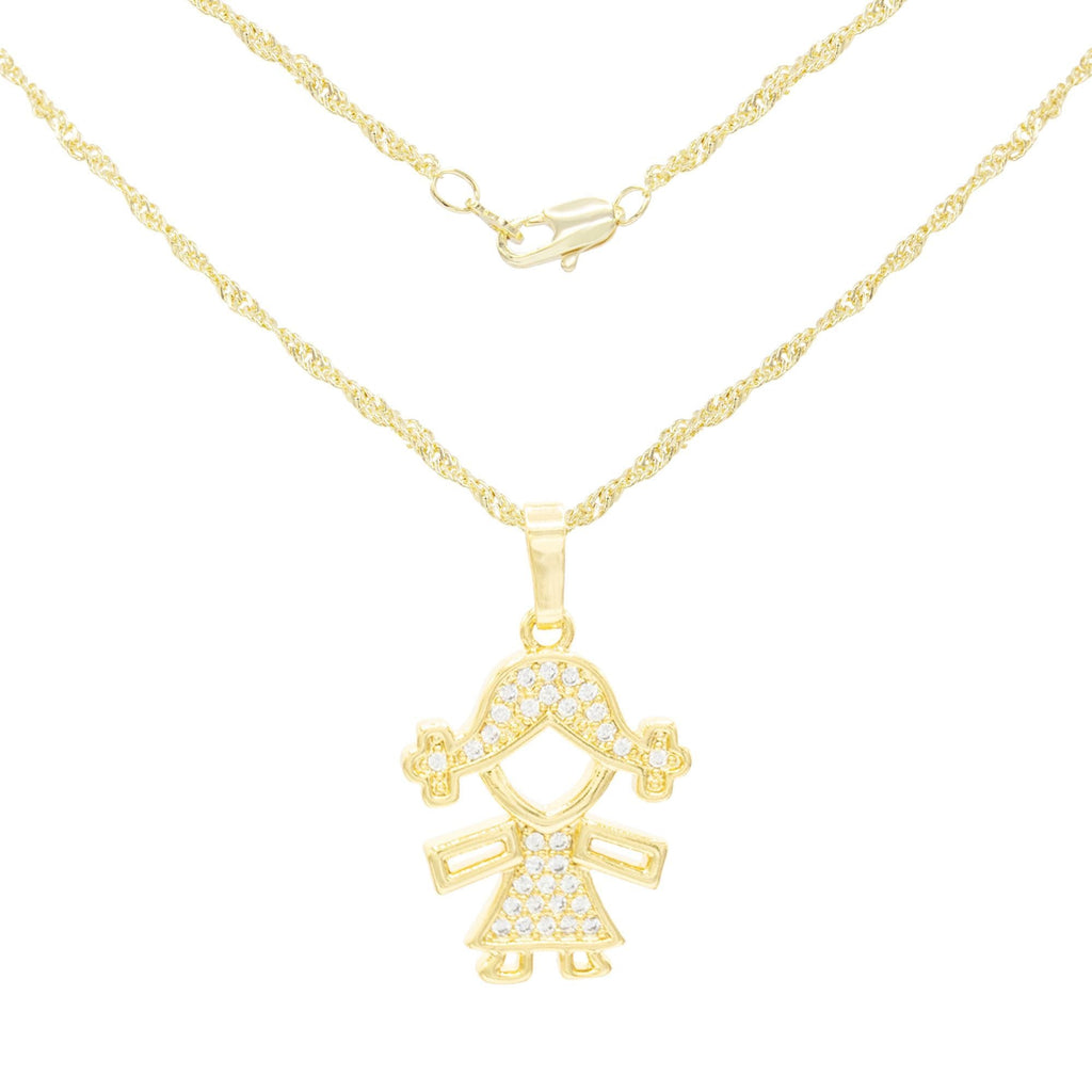 Girl Cubic Zirconia Pendant With Necklace Set 14K Gold Filled