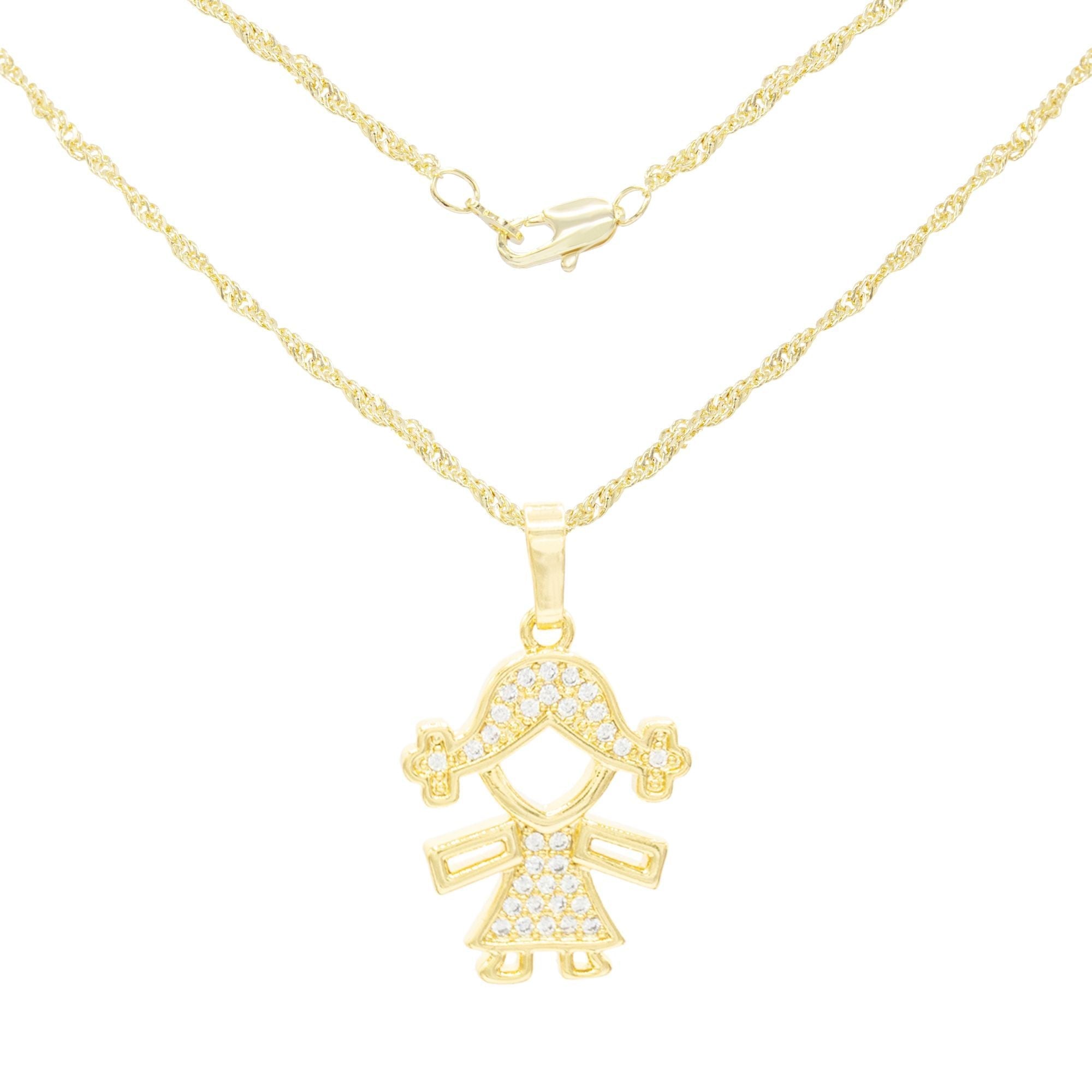 Girl Cubic Zirconia Pendant With Necklace Set 14K Gold Filled
