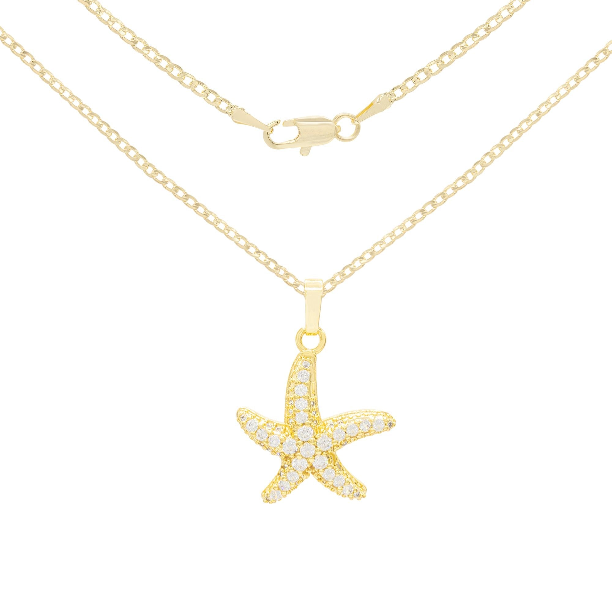 Starfish Cubic Zirconia Pendant With Necklace Set 14K Gold Filled