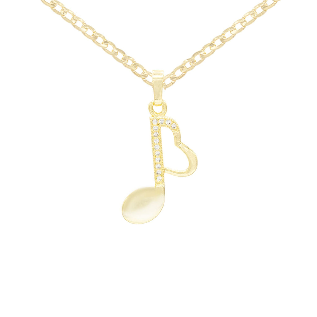 Cubic Zirconia 14K Gold Filled Music Heart Note Pendant Necklace Set