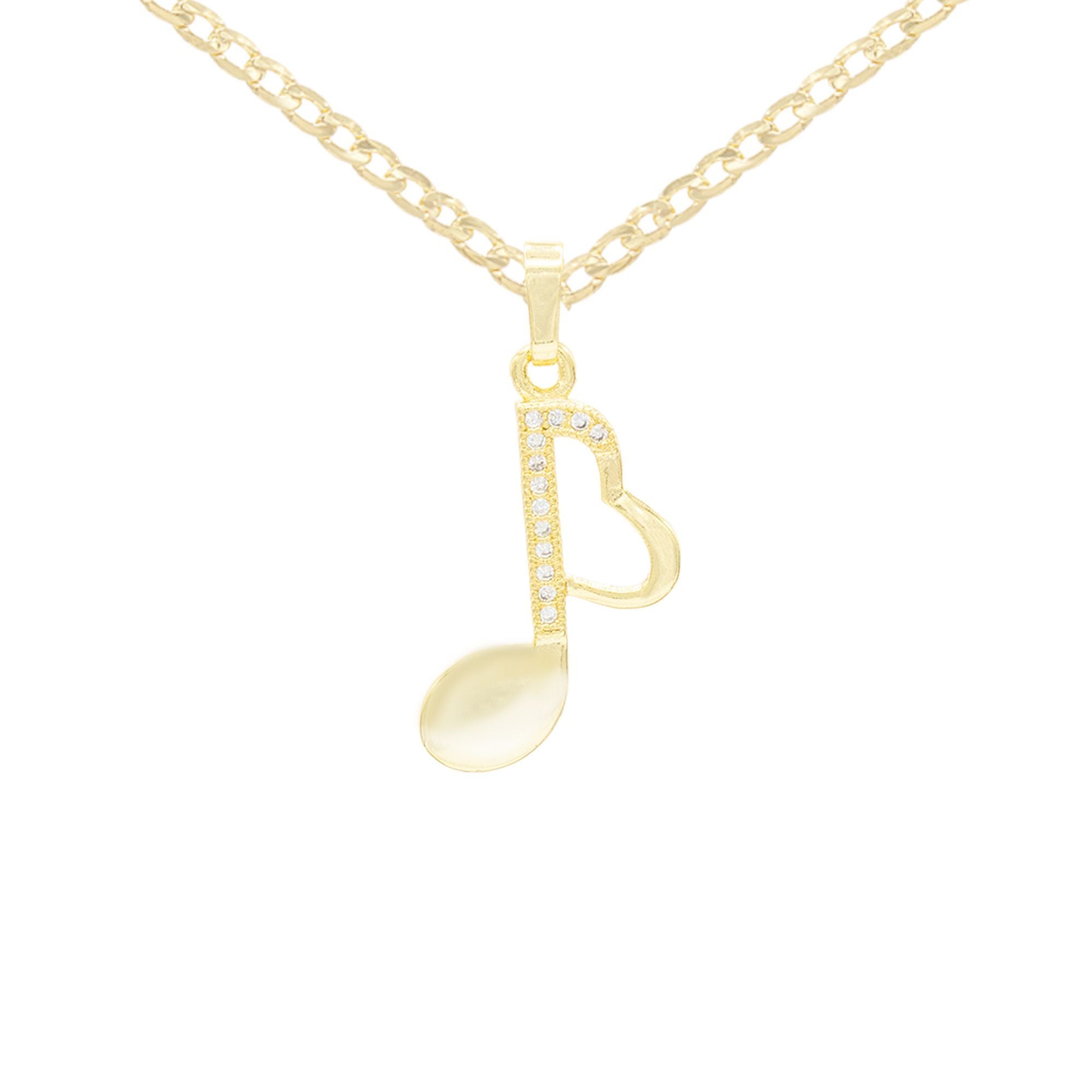 Cubic Zirconia 14K Gold Filled Music Heart Note Pendant Necklace Set