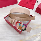 VALENTINO GARAVANI V logo Rainbow Reversible Leather Belt 'Beige/Light Brown'