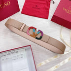 VALENTINO GARAVANI V logo Rainbow Reversible Leather Belt 'Beige/Light Brown'