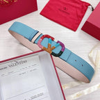 VALENTINO GARAVANI V logo Rainbow Reversible Leather Belt 'Beige/Sky Blue'