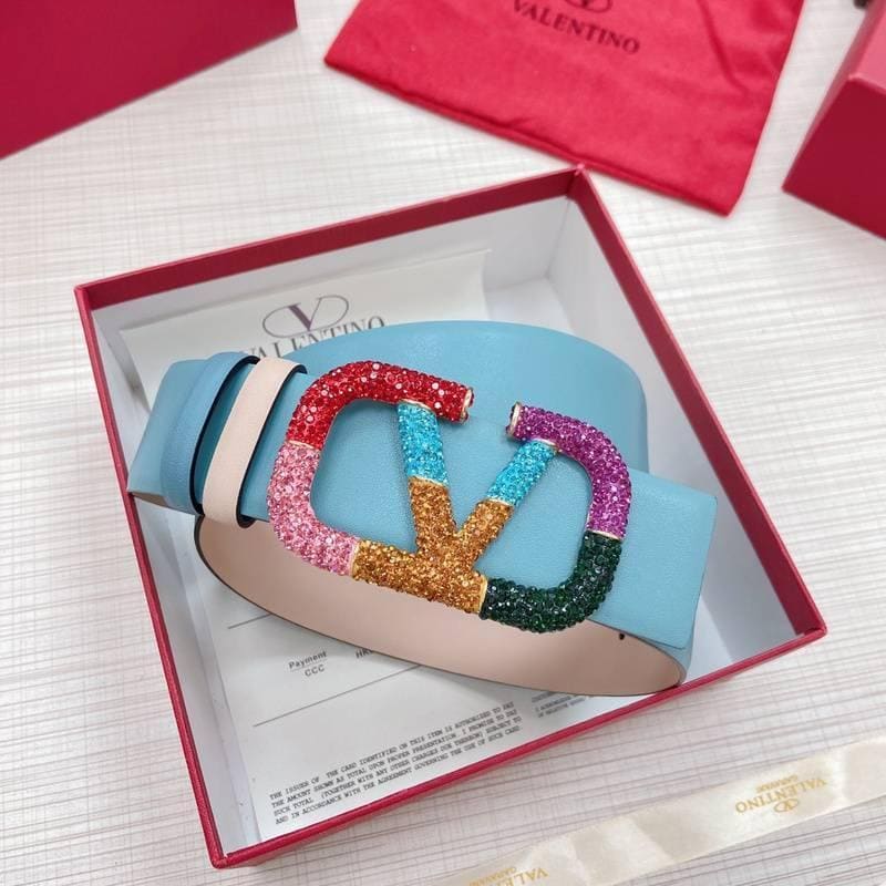 VALENTINO GARAVANI V logo Rainbow Reversible Leather Belt 'Beige/Sky Blue'