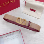Valentino V logo Hammered Buckle Reversible Wide Signature Belt 'Beige/Red'