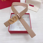 Valentino V logo Hammered Buckle Reversible Wide Signature Belt 'Light Brown/Beige'
