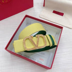 Valentino V logo Hammered Buckle Reversible Wide Signature Belt 'Lime/Green'