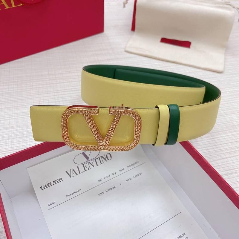 Valentino V logo Hammered Buckle Reversible Wide Signature Belt 'Lime/Green'