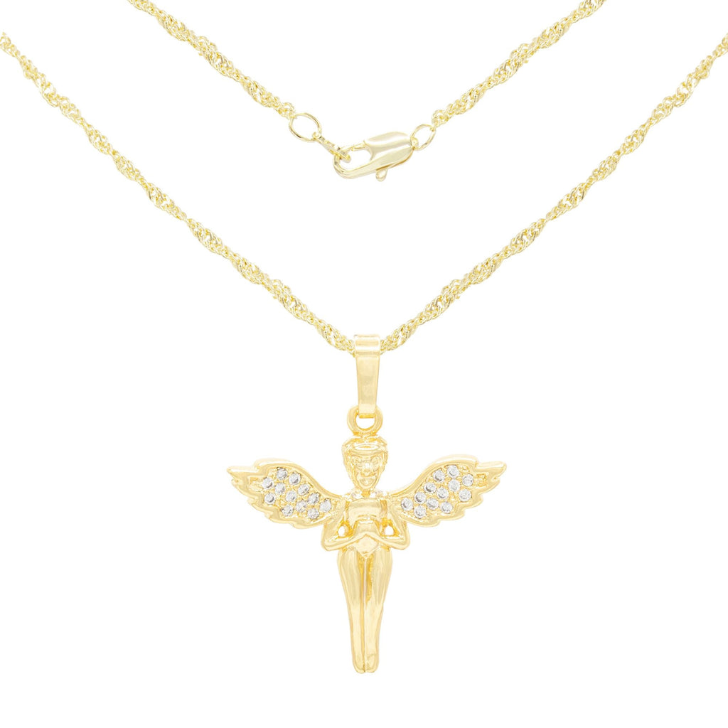 Cubic Zirconia Angel Pendant 14K Gold Filled Necklace Set